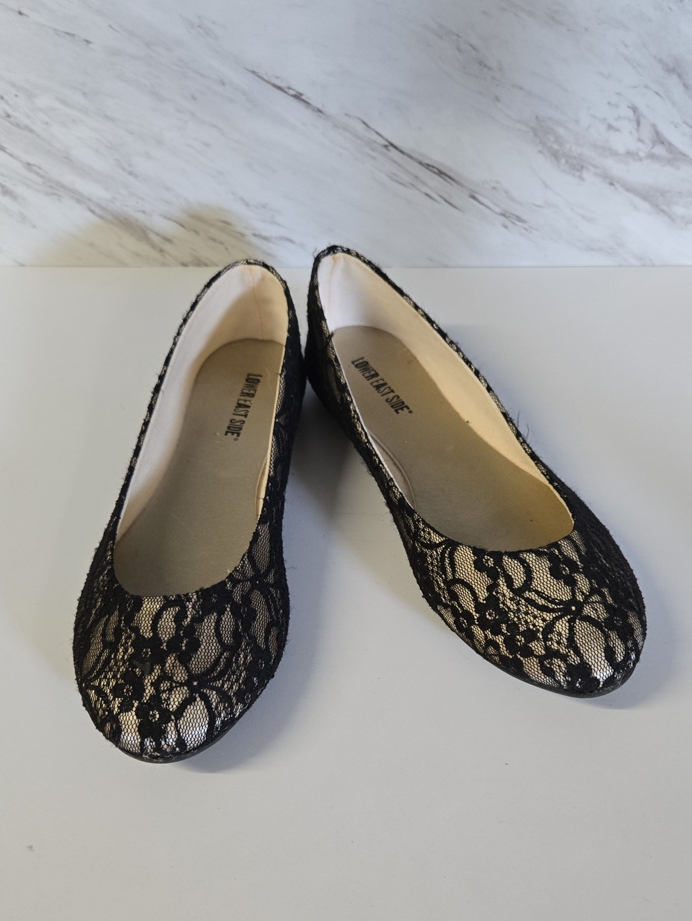 Lace Overlay Ballet Flats - Black